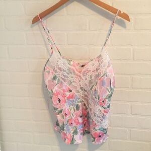 Vintage Cami Satin Silky Lace Floral print Shimmery Babydoll Fairy M